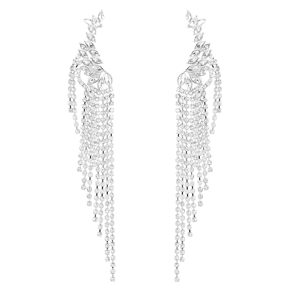 Exaggerated Alloy Diamond-studded Tassel Earrings