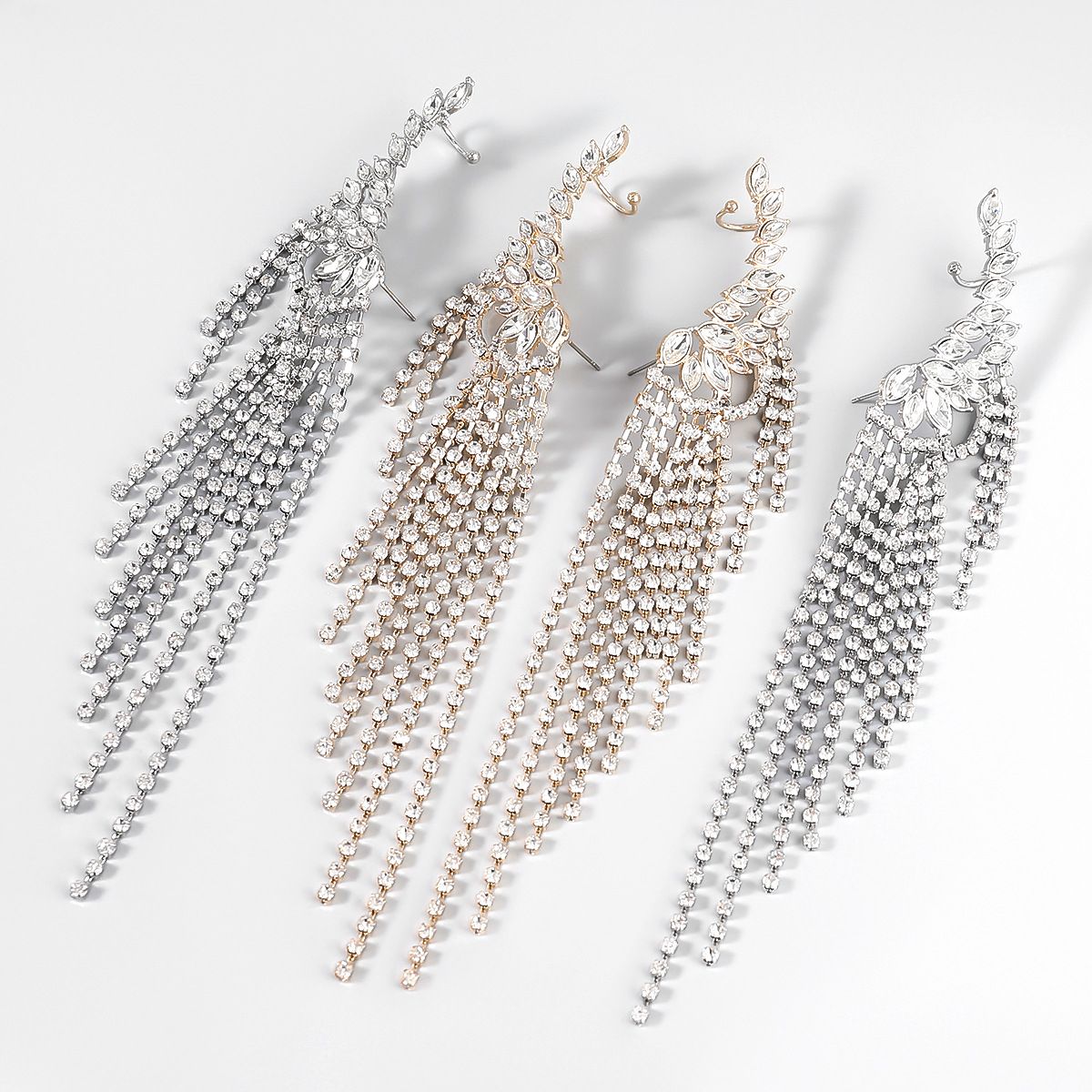 Exaggerated Alloy Diamond-studded Tassel Earrings