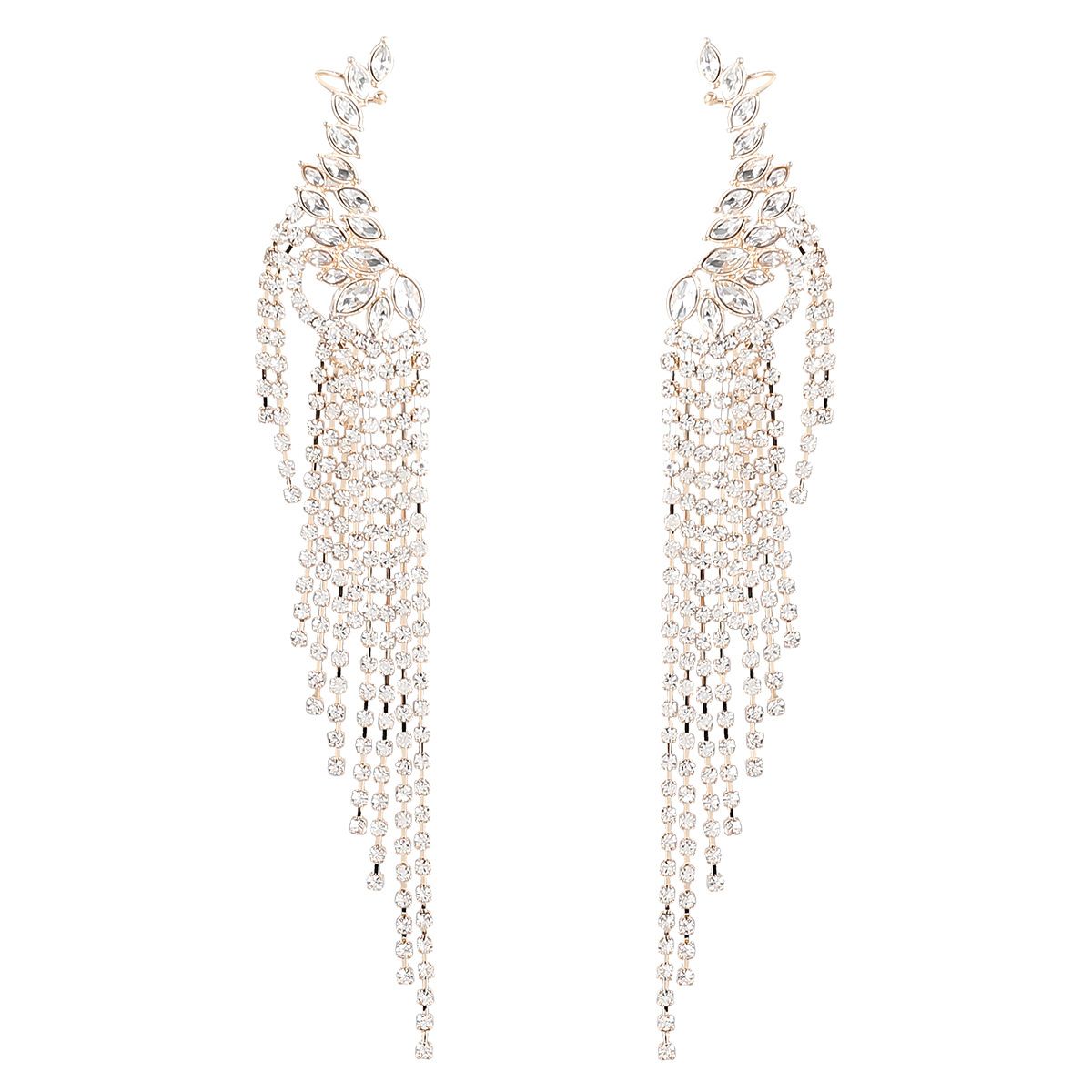 Exaggerated Alloy Diamond-studded Tassel Earrings