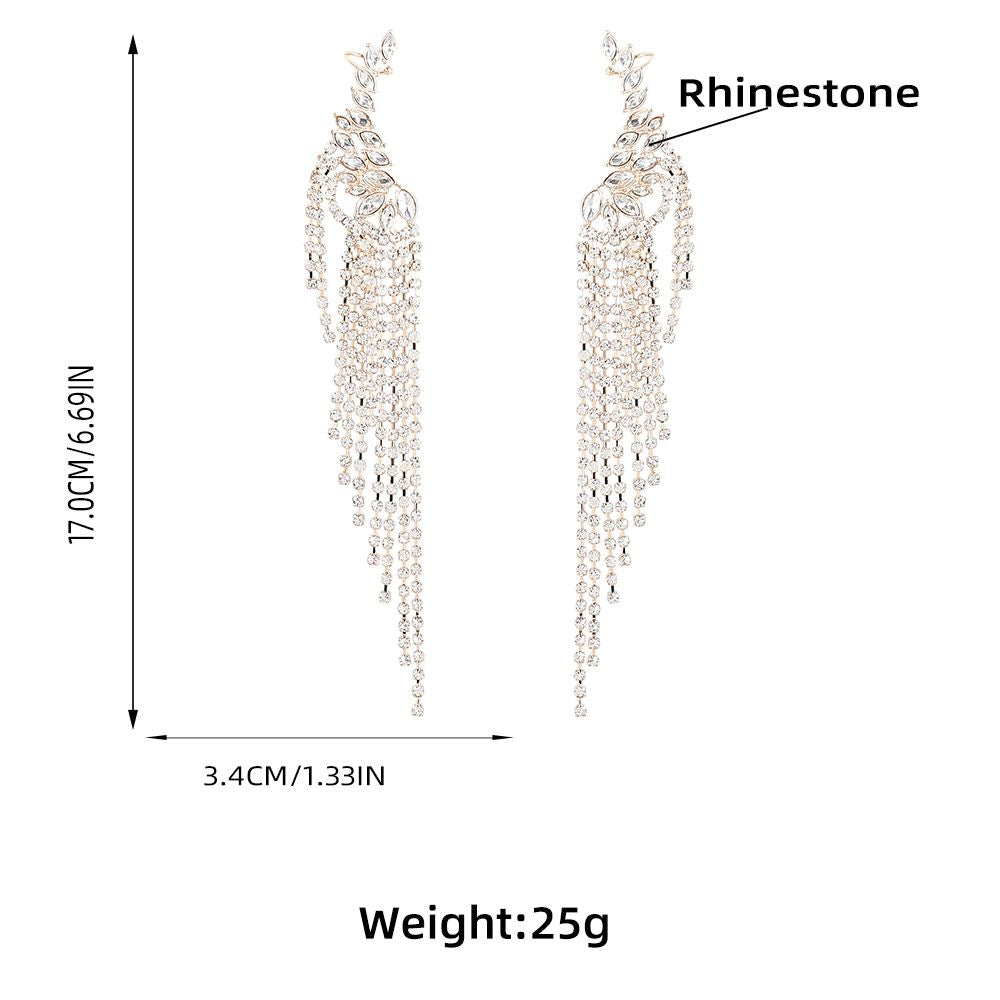 Exaggerated Alloy Diamond-studded Tassel Earrings