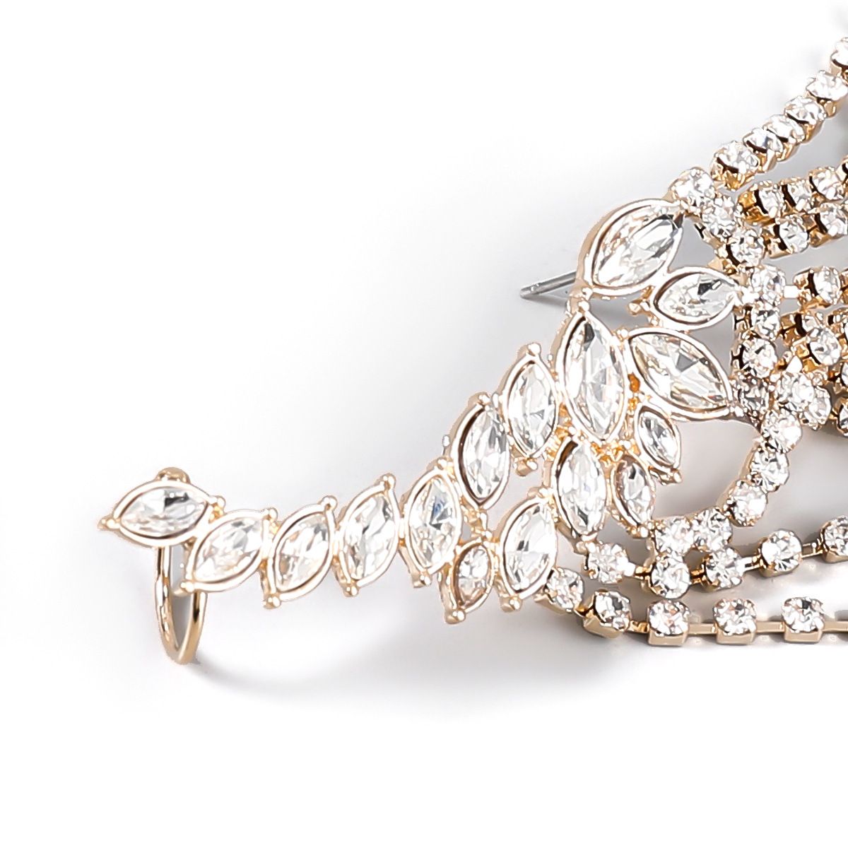 Exaggerated Alloy Diamond-studded Tassel Earrings