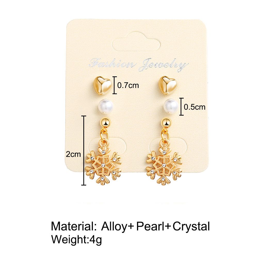European And American New Diamond Snowflake Earrings Creative Christmas Gift Love Pearl Snowflake Ear Stud