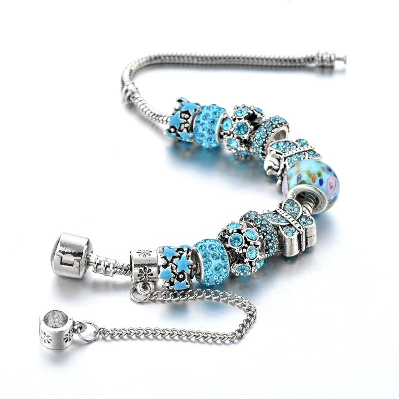 Women's Fashionable Alloy Lake Blue Diamond Butterfly Bracelet