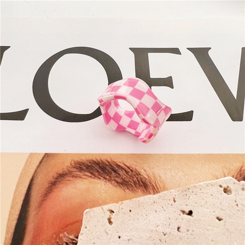 New Wave Personality Simple Chessboard Stitching Candy Color Ring