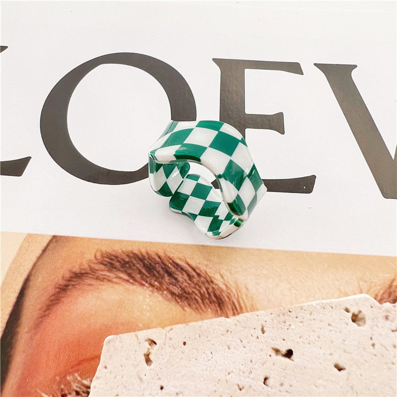 New Wave Personality Simple Chessboard Stitching Candy Color Ring