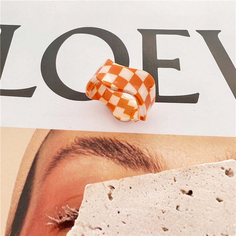 New Wave Personality Simple Chessboard Stitching Candy Color Ring