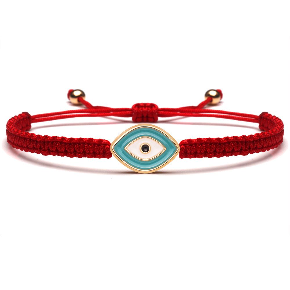 Red Flat Knot Braid Teal Devil's Eye Bracelet Adjustable Lucky Accessories