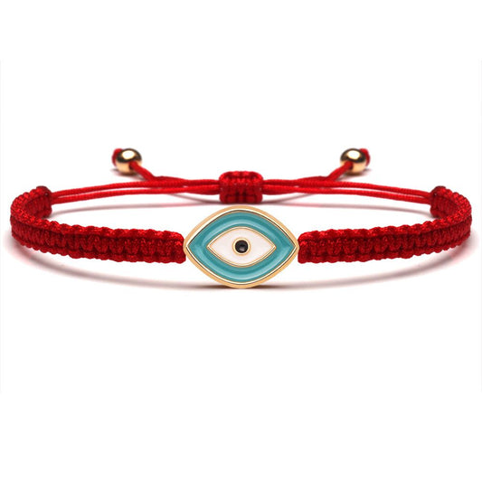 Red Flat Knot Braid Teal Devil's Eye Bracelet Adjustable Lucky Accessories