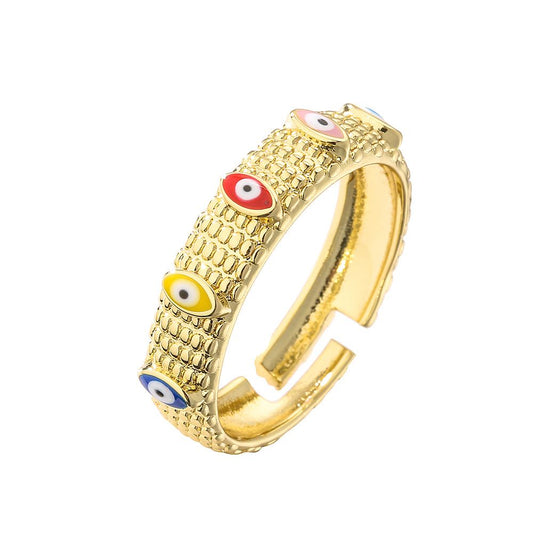 Copper Plated Real Gold Zircon Dripping Eyes Geometric Opening Ring Female