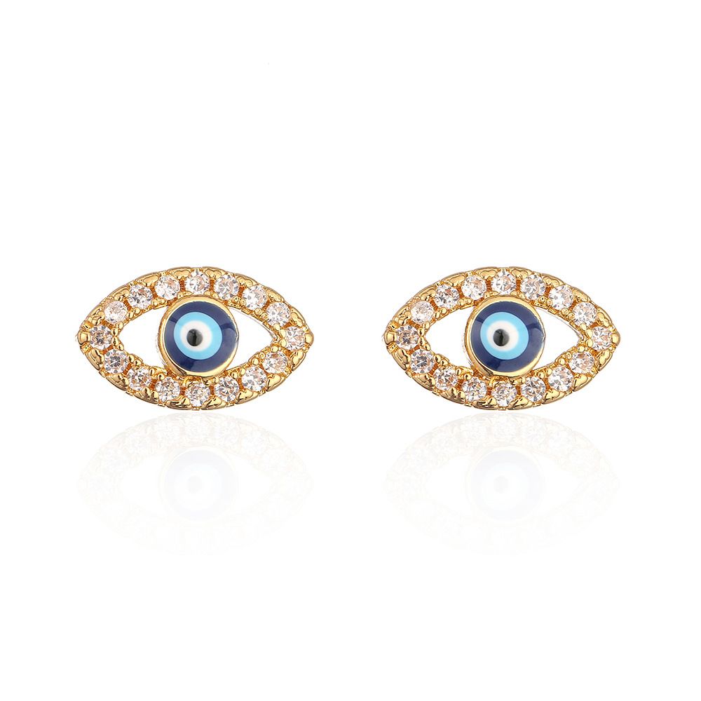 Net Red Ear Accessories Copper Plated Gold Micro Inset Zircon Eye Ear Studs Female