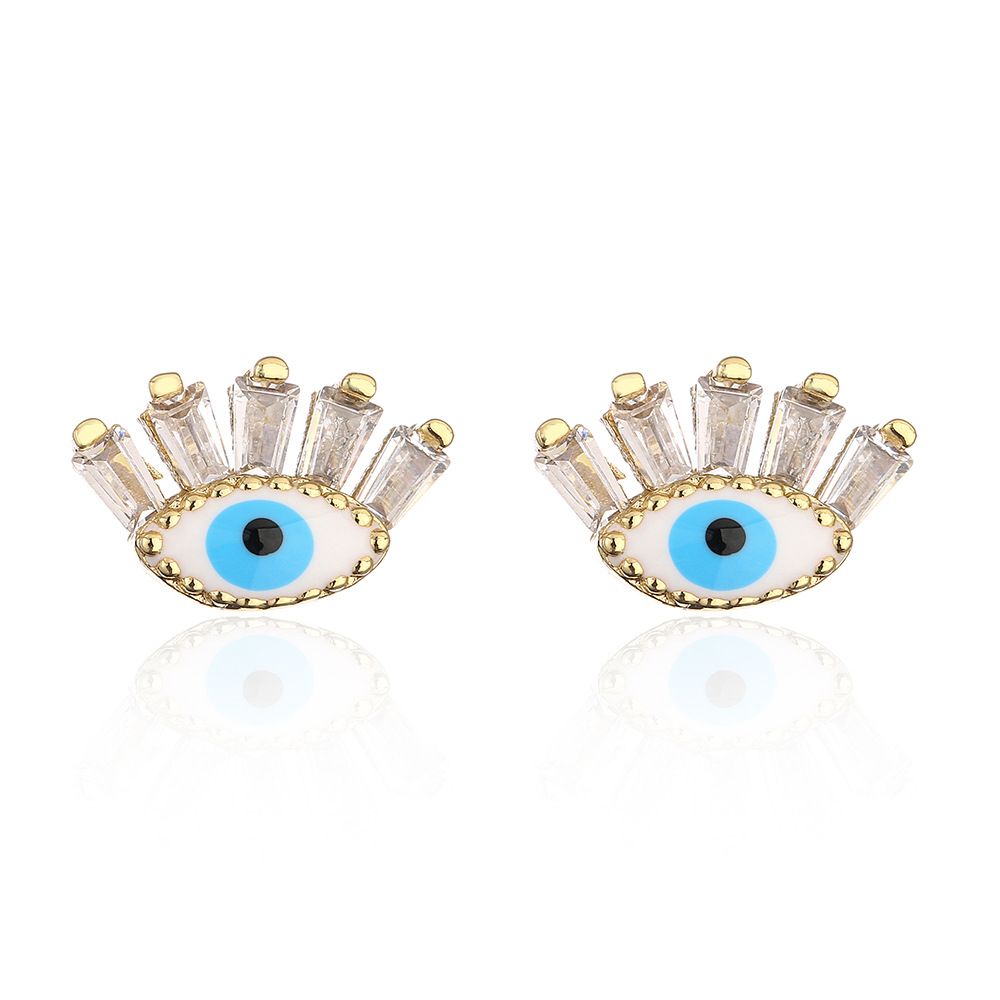 Net Red Ear Accessories Copper Plated Gold Micro Inset Zircon Eye Ear Studs Female