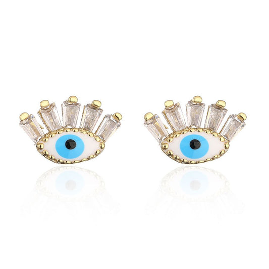 Net Red Ear Accessories Copper Plated Gold Micro Inset Zircon Eye Ear Studs Female