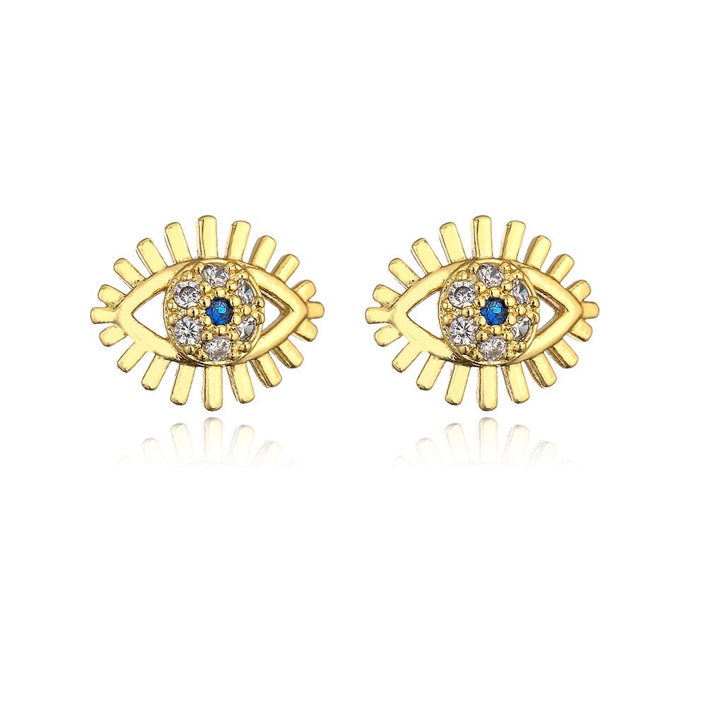 Net Red Ear Accessories Copper Plated Gold Micro Inset Zircon Eye Ear Studs Female