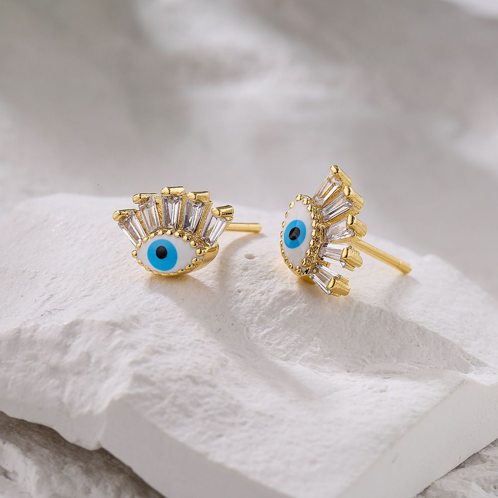 Net Red Ear Accessories Copper Plated Gold Micro Inset Zircon Eye Ear Studs Female