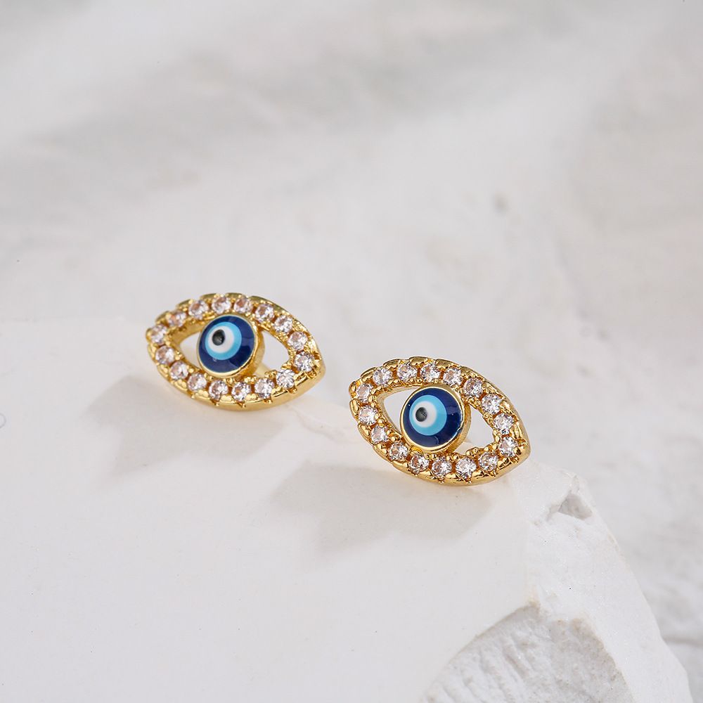 Net Red Ear Accessories Copper Plated Gold Micro Inset Zircon Eye Ear Studs Female