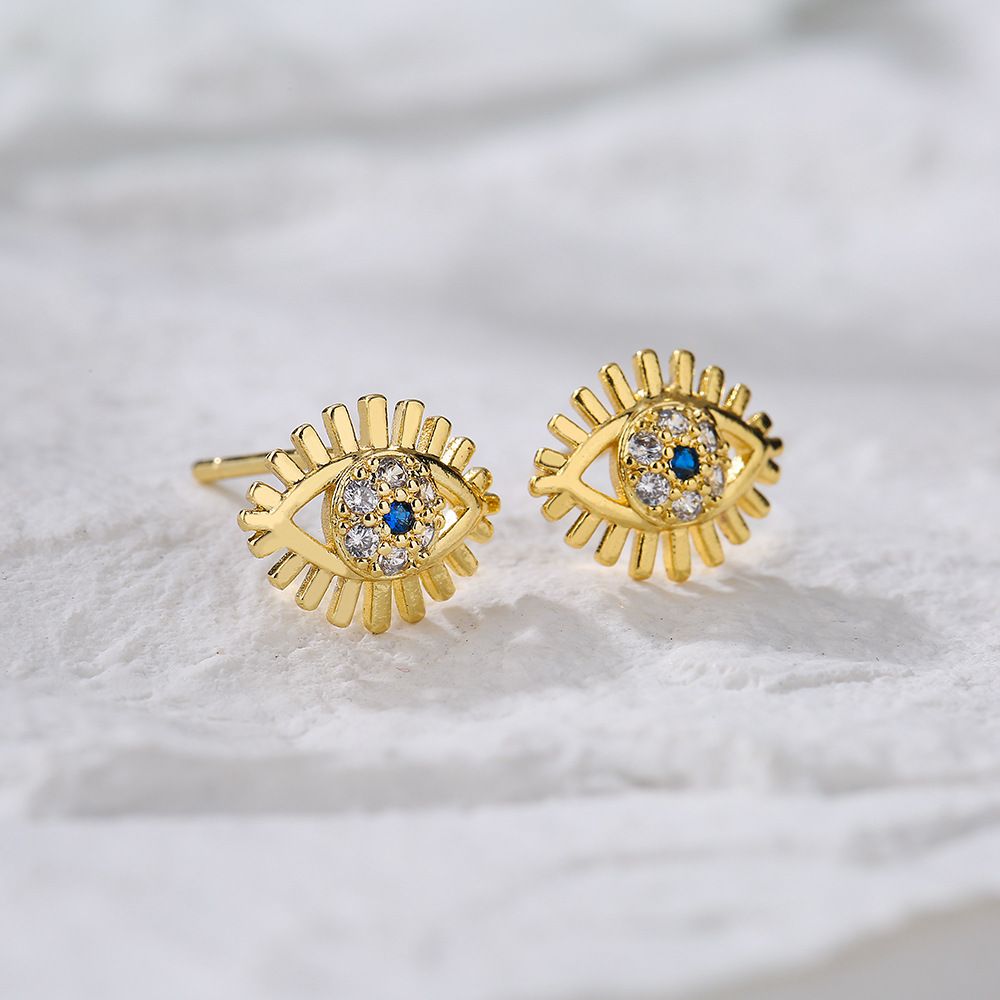 Net Red Ear Accessories Copper Plated Gold Micro Inset Zircon Eye Ear Studs Female