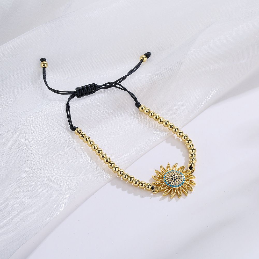 Copper Plated 18K Gold Zircon Love Sun Flower Bracelet