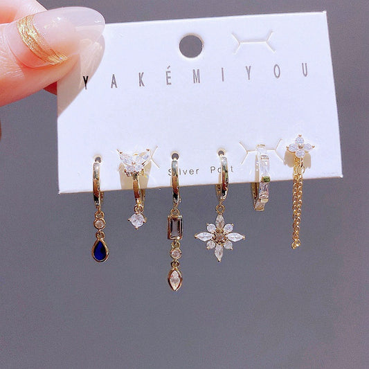 Zircon Earrings Senior Sense Blue Water Drop Set