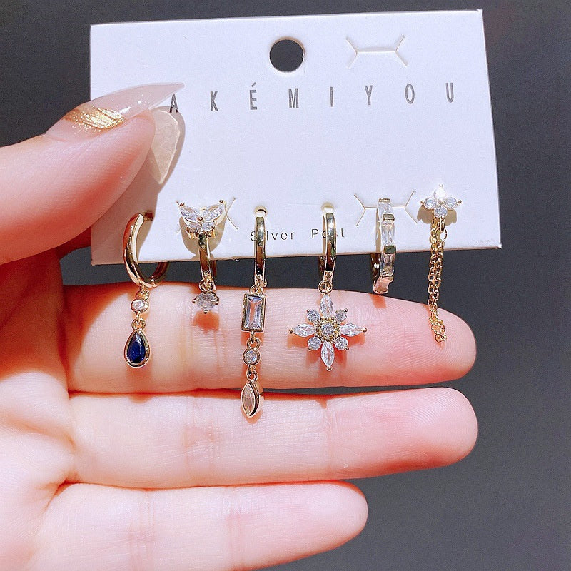 Zircon Earrings Senior Sense Blue Water Drop Set