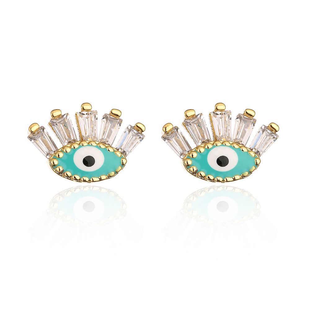 Net Red Ear Accessories Copper Plated Gold Micro Inset Zircon Eye Ear Studs Female