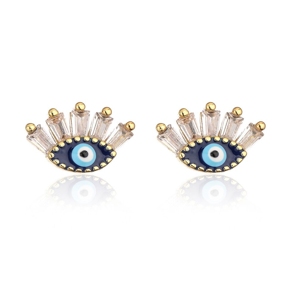 Net Red Ear Accessories Copper Plated Gold Micro Inset Zircon Eye Ear Studs Female