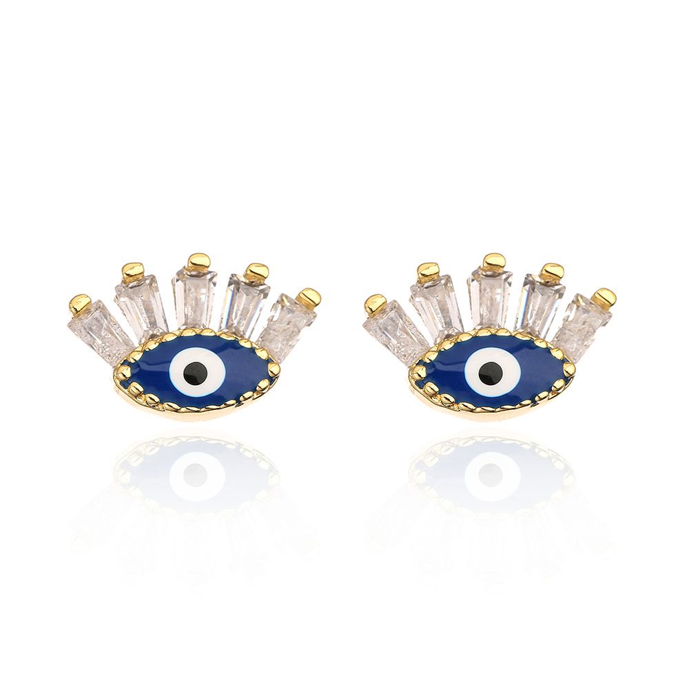 Net Red Ear Accessories Copper Plated Gold Micro Inset Zircon Eye Ear Studs Female